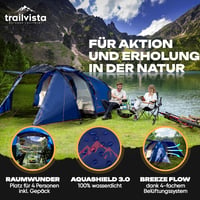 Trailvista Tunnelsátor 4 Személyes Vízálló Kék Kemping Sátor Előtérrel, Gyors Felállítás, UV Védelem, Szúnyogháló - Blue - 4 people 2