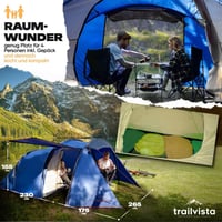 Trailvista Tunnelsátor 4 Személyes Vízálló Kék Kemping Sátor Előtérrel, Gyors Felállítás, UV Védelem, Szúnyogháló - Blue - 4 people 3