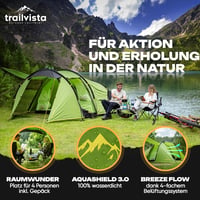 trailvista Tunnelsátor 4 Személyes Vízálló Kemping Sátor Előtérrel - Könnyű Gyors Felállítású Családi Túrasátor UV Védelem 2