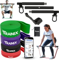 TRAINEX Edzőrúd Szett 4 Ellenállási Szinttel - Ajtórögzítővel és Latex Gumiszalagokkal Erőnléti Edzéshez, Fitness Gyakorlatokhoz, Otthoni To 1