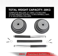 TrainHard 20 kg súlyzó szett rugós zárakkal, 140 cm hosszú barbell rúd edzéshez 4