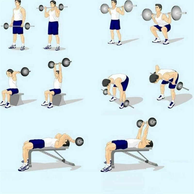 TrainHard 20 kg súlyzó szett rugós zárakkal, 140 cm hosszú barbell rúd edzéshez