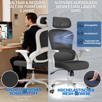 Ergonomická kancelárska stolička TRALT s nastaviteľnou opierkou hlavy a podrúčkami, bielo-čierna sieťovinová — Kolieska sú trochu opotrebované (stav: pozri 2. obrázok) 9