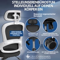 Ergonomická kancelárska stolička TRALT s nastaviteľnou opierkou hlavy a podrúčkami, bielo-čierna sieťovinová — Kolieska sú trochu opotrebované (stav: pozri 2. obrázok) 10