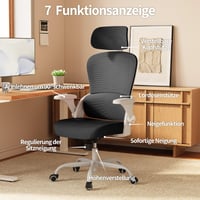 Ergonomická kancelárska stolička TRALT s nastaviteľnou opierkou hlavy a podrúčkami, bielo-čierna sieťovinová — Kolieska sú trochu opotrebované (stav: pozri 2. obrázok) 7