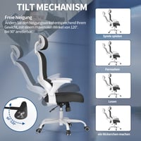 Ergonomická kancelárska stolička TRALT s nastaviteľnou opierkou hlavy a podrúčkami, bielo-čierna sieťovinová — Kolieska sú trochu opotrebované (stav: pozri 2. obrázok) 5