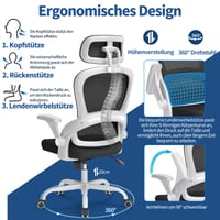 Ergonomická kancelárska stolička TRALT s nastaviteľnou opierkou hlavy a podrúčkami, bielo-čierna sieťovinová — Kolieska sú trochu opotrebované (stav: pozri 2. obrázok) 4