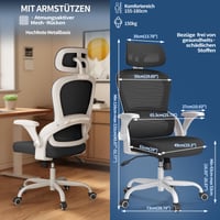 Ergonomická kancelárska stolička TRALT s nastaviteľnou opierkou hlavy a podrúčkami, bielo-čierna sieťovinová — Kolieska sú trochu opotrebované (stav: pozri 2. obrázok) 8