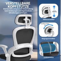 Ergonomická kancelárska stolička TRALT s nastaviteľnou opierkou hlavy a podrúčkami, bielo-čierna sieťovinová — Kolieska sú trochu opotrebované (stav: pozri 2. obrázok) 6