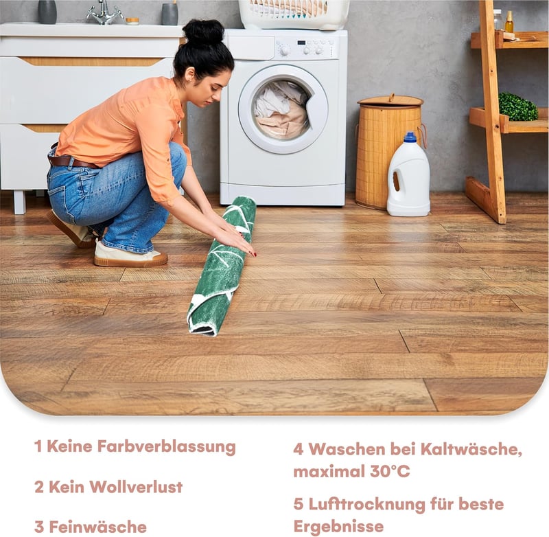 TranquilBeauty fürdőszobai szőnyeg leveles mintás zöld-fehér 60x90 cm