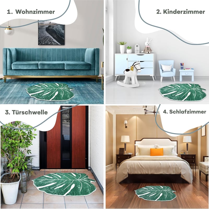 TranquilBeauty fürdőszobai szőnyeg leveles mintás zöld-fehér 60x90 cm