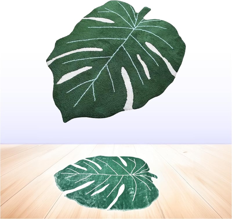 TranquilBeauty fürdőszobai szőnyeg leveles mintás zöld-fehér 60x90 cm