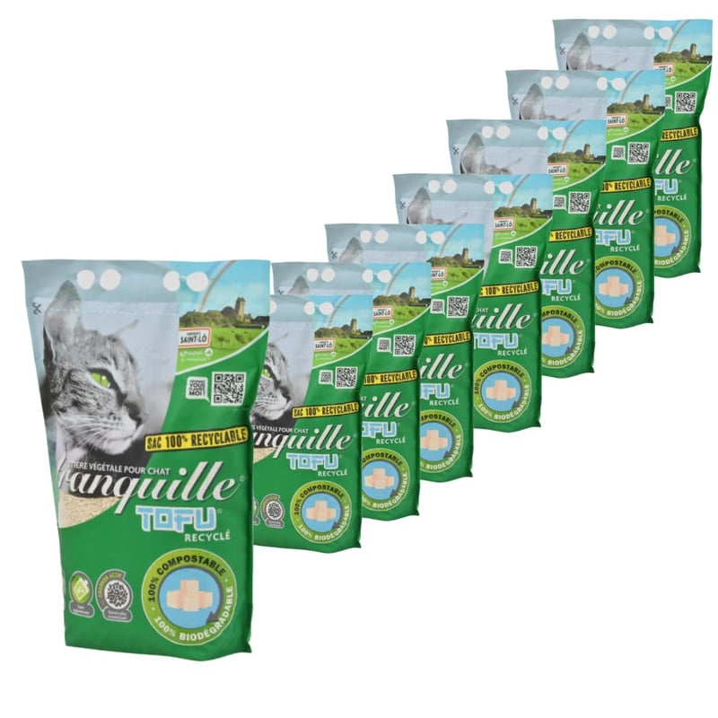Așternut pentru pisici Tranquille Tofu aglomerant, ecologic, 4 litri - set de 8 bucăți