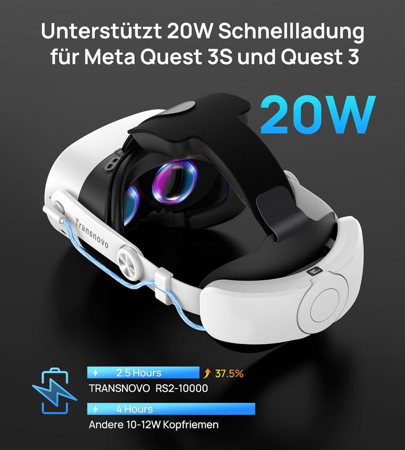 TRANSNOVO fejpánt 10000mAh akkuval Meta Quest 3/3S VR headsetre