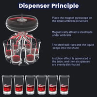 Transplant LED Italadagoló Szett 6 Pohárral - Mágneses Pörgettyűvel, 18 Fényeffekttel - Vodka, Whisky, Tequila Adagoló Parti Kellék 4cl Poha 4