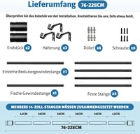 TRAROD Fekete Függönyrúd 76-228 cm Állítható Függönykarnis 16 mm Átmérő Tartóval 8