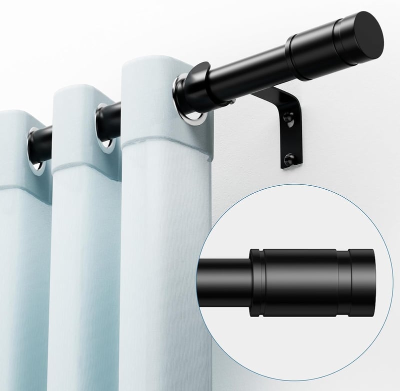 TRAROD Fekete Függönyrúd 76-228 cm Állítható Függönykarnis 16 mm Átmérő Tartóval