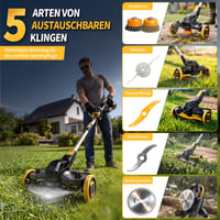 Akumulátorový vyžínač trávnika Traumheim 21V pre batérie Makita, 5 v 1, 2x4,0 Ah, 900W bezkefový motor, s kefou na odstraňovanie buriny, čierny 2