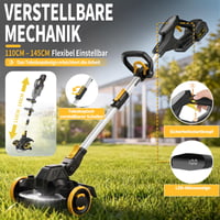 Akumulátorový vyžínač trávnika Traumheim 21V pre batérie Makita, 5 v 1, 2x4,0 Ah, 900W bezkefový motor, s kefou na odstraňovanie buriny, čierny 4