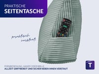 Vankúš na čítanie s opierkou chrbta Traumnacht Cozy 70x40 cm tyrkysový, so snímateľným prateľným zamatovým poťahom, bočným vreckom a certifikátom Oeko-Tex 6