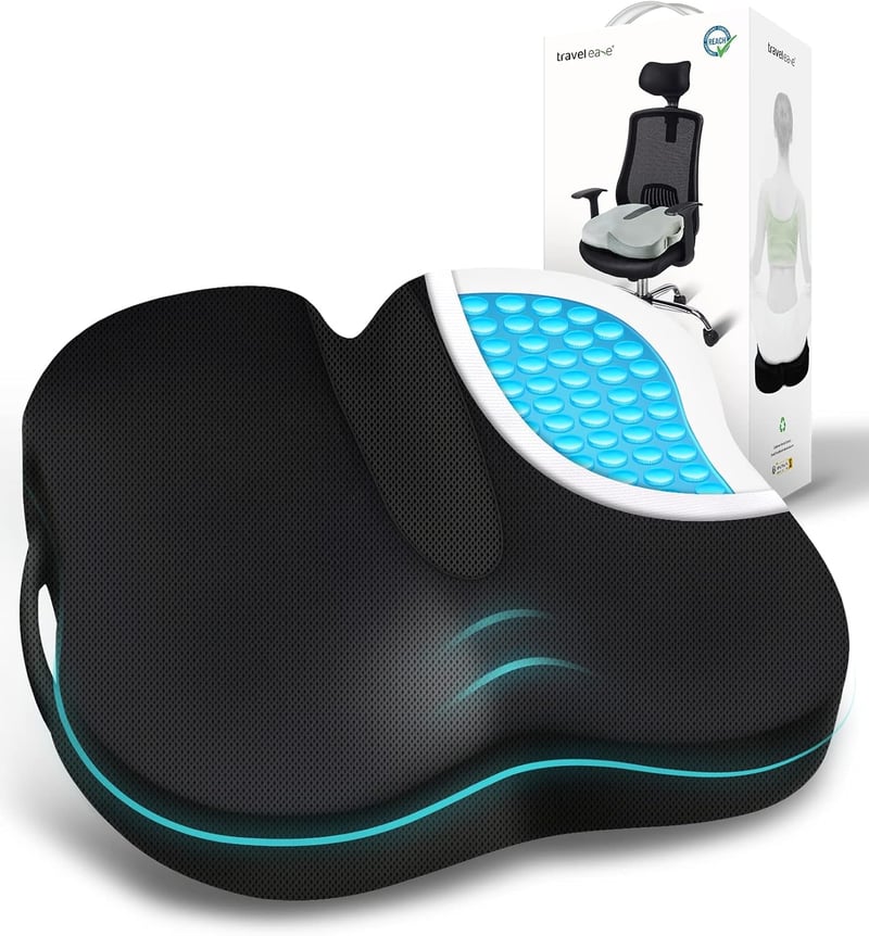 Travel Ease Ergonomikus Ülőpárna - Prémium Gél Memóriahabos Ülőlap Csúszásgátló Alappal, Hosszú Üléshez, Irodai Székhez, Autóüléshez, Gamer 