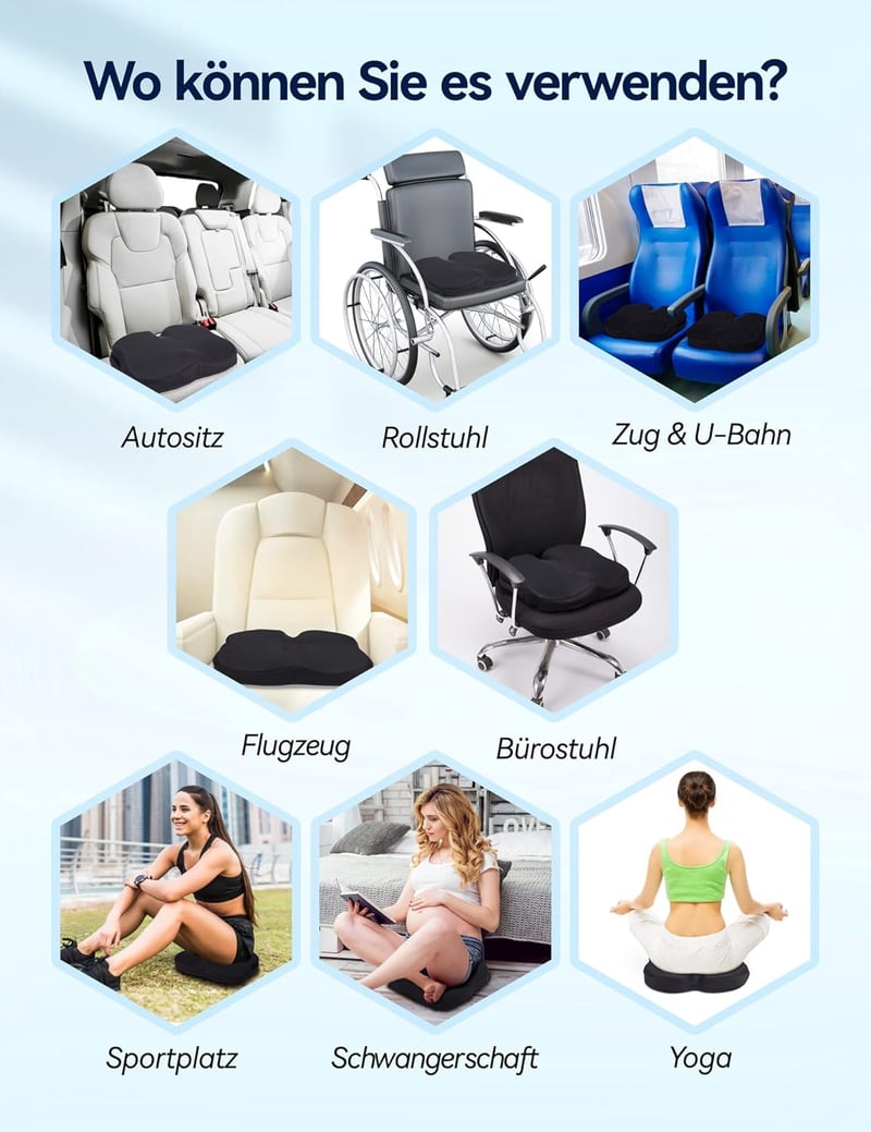 Travel Ease Ergonomikus Ülőpárna - Prémium Gél Memóriahabos Ülőlap Csúszásgátló Alappal, Hosszú Üléshez, Irodai Székhez, Autóüléshez, Gamer 
