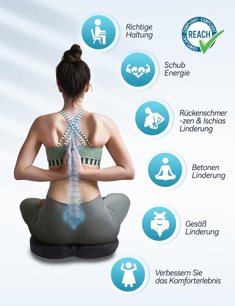 Travel Ease Ergonomikus Ülőpárna - Prémium Gél Memóriahabos Ülőlap Csúszásgátló Alappal, Hosszú Üléshez, Irodai Székhez, Autóüléshez, Gamer 