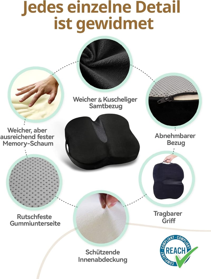 Travel Ease Memóriahabos Ülőpárna Coccyx Ortopédikus Fekete