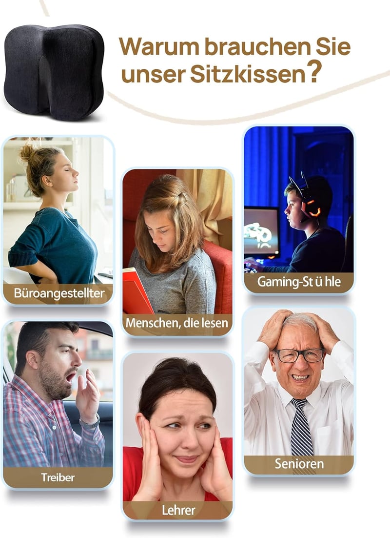 Travel Ease Memóriahabos Ülőpárna Coccyx Ortopédikus Fekete