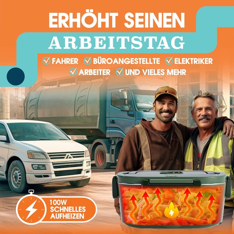 TRAVELISIMO 100W Elektromos Ételmelegítő 1,5L 12V/24V/220V Autós Ebéddoboz