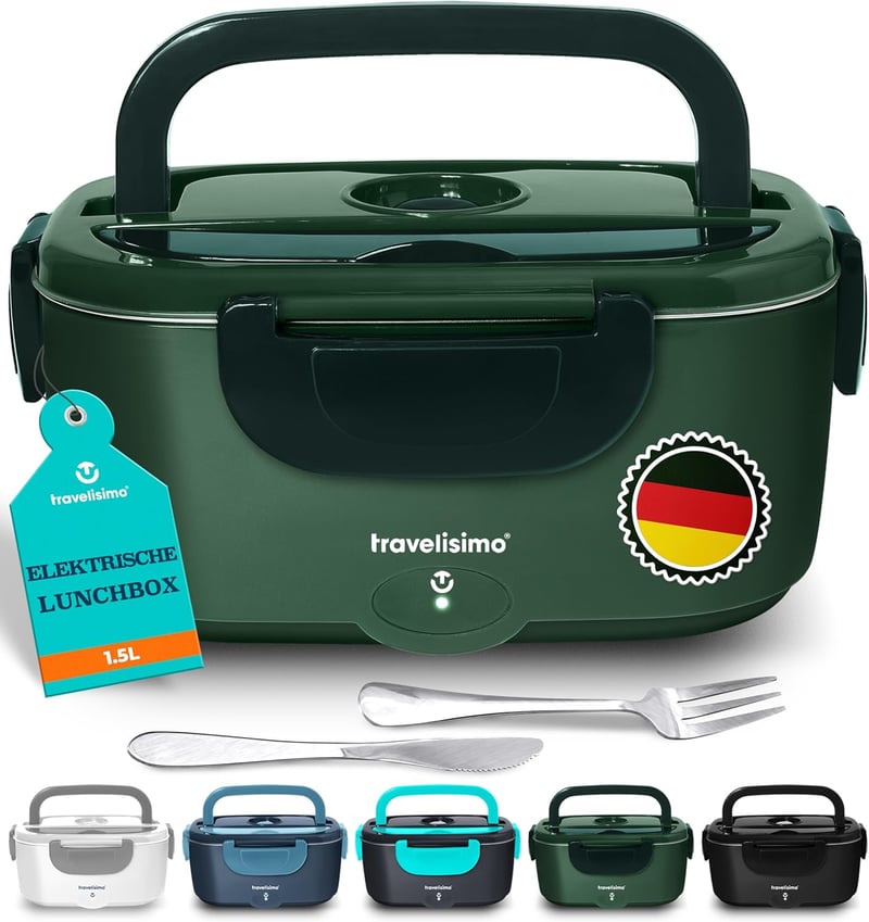 TRAVELISIMO 100W Elektromos Ételmelegítő 1,5L 12V/24V/220V Autós Ebéddoboz