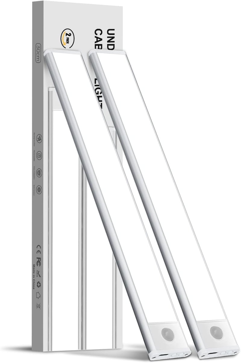 Trayvespace 30 cm-es LED Szekrényvilágítás 2 db - 1000 mAh Újratölthető Mozgásérzékelős Konyhai Lámpa, 3 Üzemmód, 3 Színhőmérséklet, Fokozat