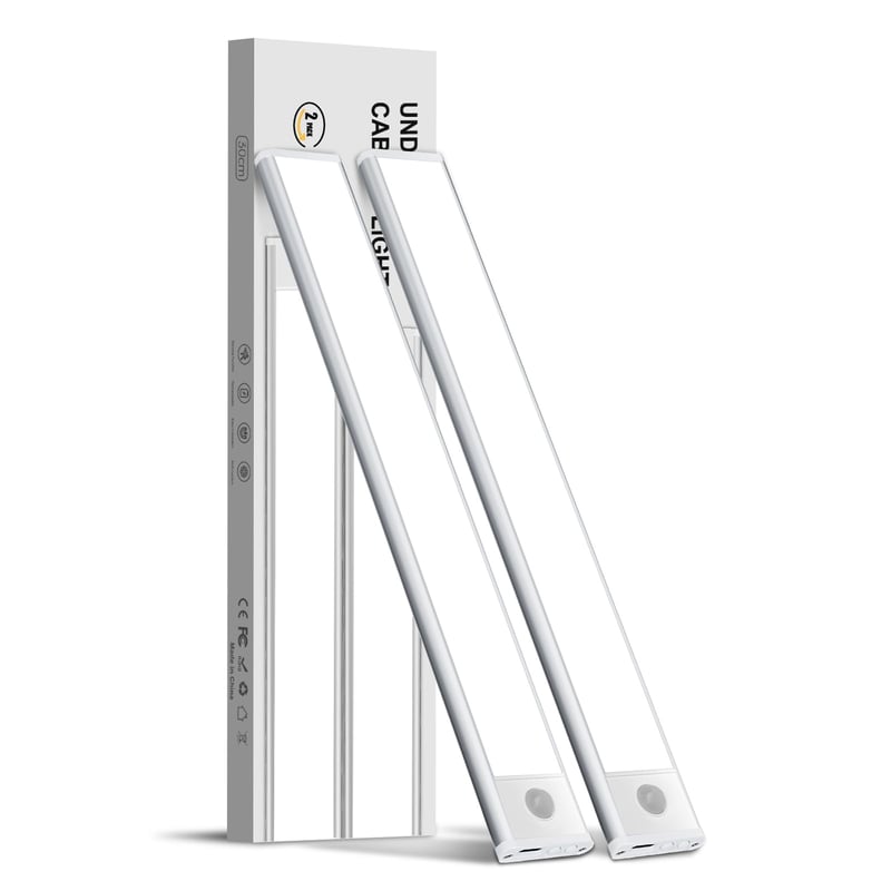 Trayvespace 30 cm LED svjetlo za ormar 2 kom - 1000 mAh Punjiva kuhinjska svjetiljka sa senzorom pokreta, 3 načina rada, 3 temperature boje, postupno zatamnjivanje