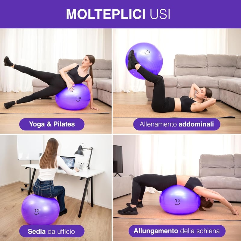 Tre Puri 55cm Yoga Pilates Labda Rugalmas Szalaggal és E-Book Útmutatóval - Purple