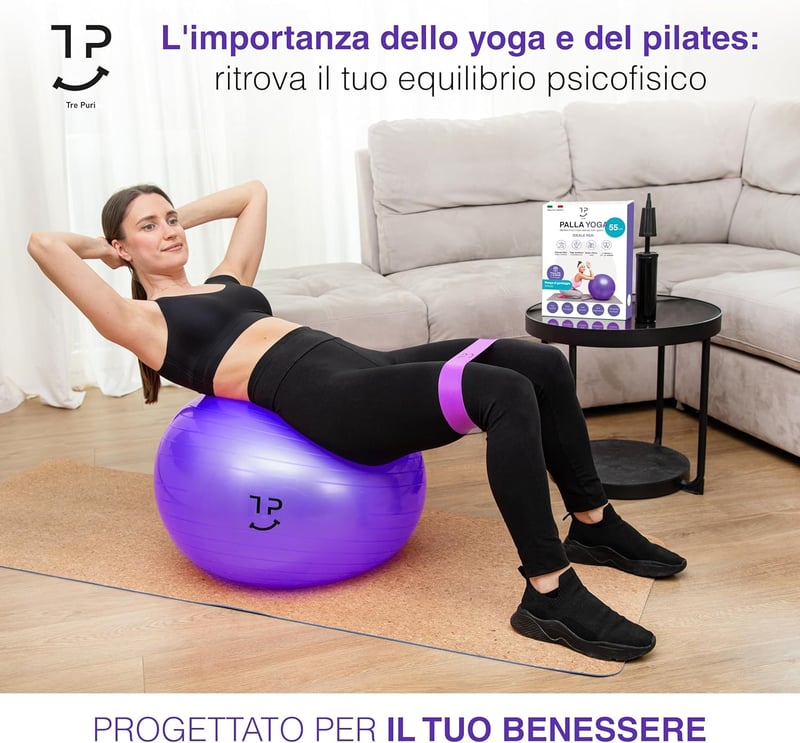 Tre Puri 55cm Yoga Pilates Labda Rugalmas Szalaggal és E-Book Útmutatóval - Purple