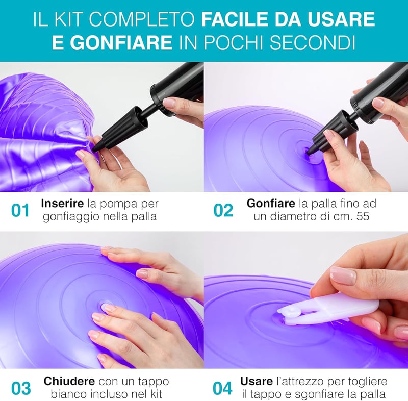 Tre Puri 55cm Yoga Pilates Labda Rugalmas Szalaggal és E-Book Útmutatóval - Purple