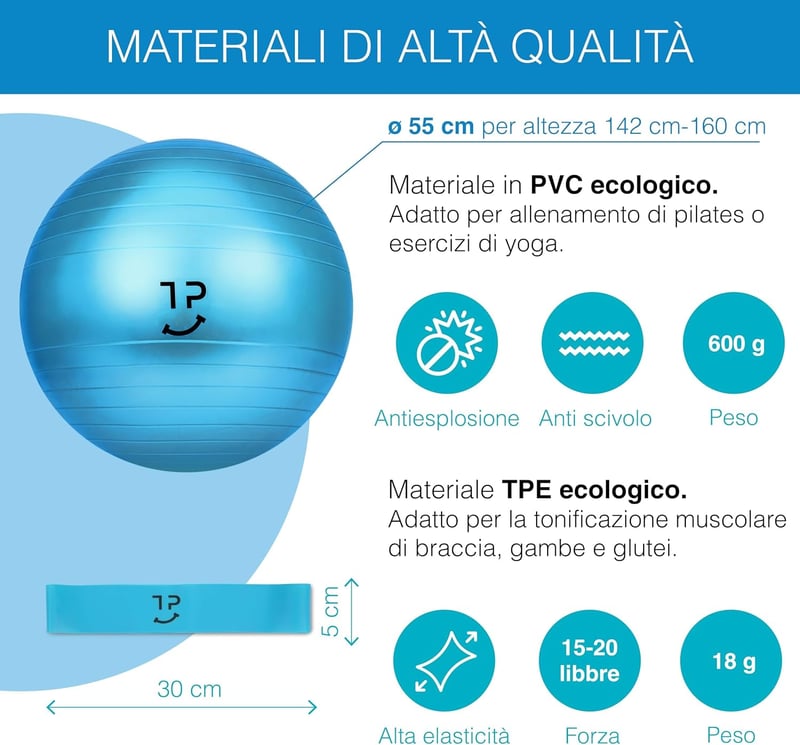 Tre Puri 65 cm Yoga és Pilates Labda Kék - Fitness Eszköz Otthoni Edzéshez