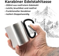 treeforce Rozsdamentes Túraedény Karabinerrel és Evőeszköz Szett Kés Villával 2