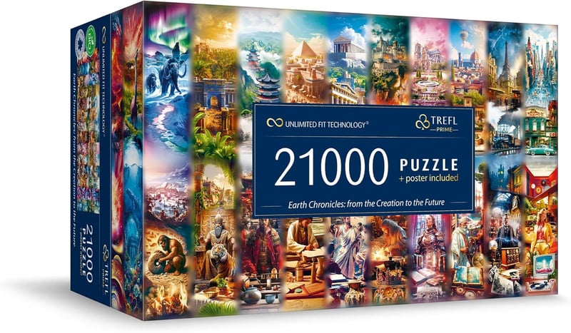 Trefl Prime Föld Krónikái óriás puzzle - 21000 darabos kirakós a teremtéstől a jövőig, vastag karton, 12 éves kortól