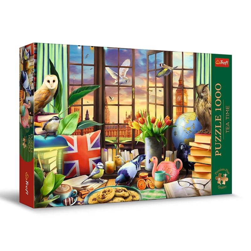 Puzzle Trefl Tea Time: All Things British 1000 dielikov – Nostalgická scéna z britskej čajovne pre dospelých a tínedžerov – Vintage popoludnie