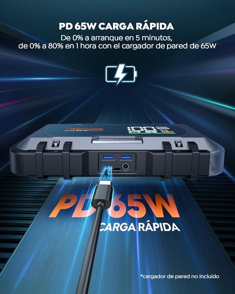TREKURE Autós Akkumulátor Indító – 27000mAh, 6000A, 12V Benzin/Dízel (max. 12L), 65W Gyors Töltés, LED Lámpa