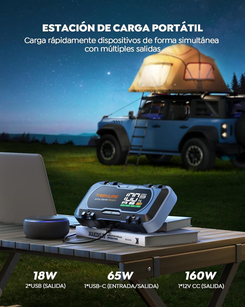 TREKURE Autós Akkumulátor Indító – 27000mAh, 6000A, 12V Benzin/Dízel (max. 12L), 65W Gyors Töltés, LED Lámpa