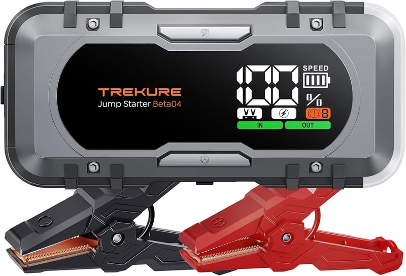 TREKURE Autós Akkumulátor Indító – 27000mAh, 6000A, 12V Benzin/Dízel (max. 12L), 65W Gyors Töltés, LED Lámpa