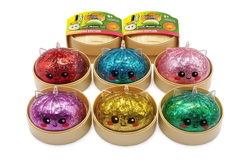 TrendandStylez XXL Mystery Dumpling Squishy Buns 1 buc. - Surpriză cu sclipici - Jucărie de strâns de 9,5 cm cu cutie de gătit la abur - Baozi antistres