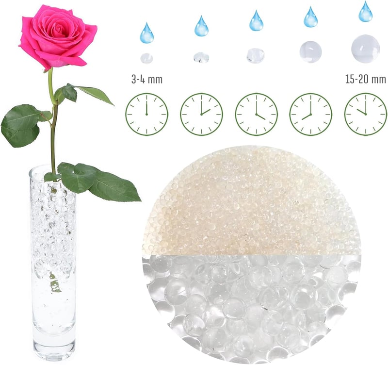 trendfinding Víztároló Dekoratív Kristály Granulátum 100g - Átlátszó 3-4mm Szemcse Virág Növény Dísz 10 Liter Kapacitás