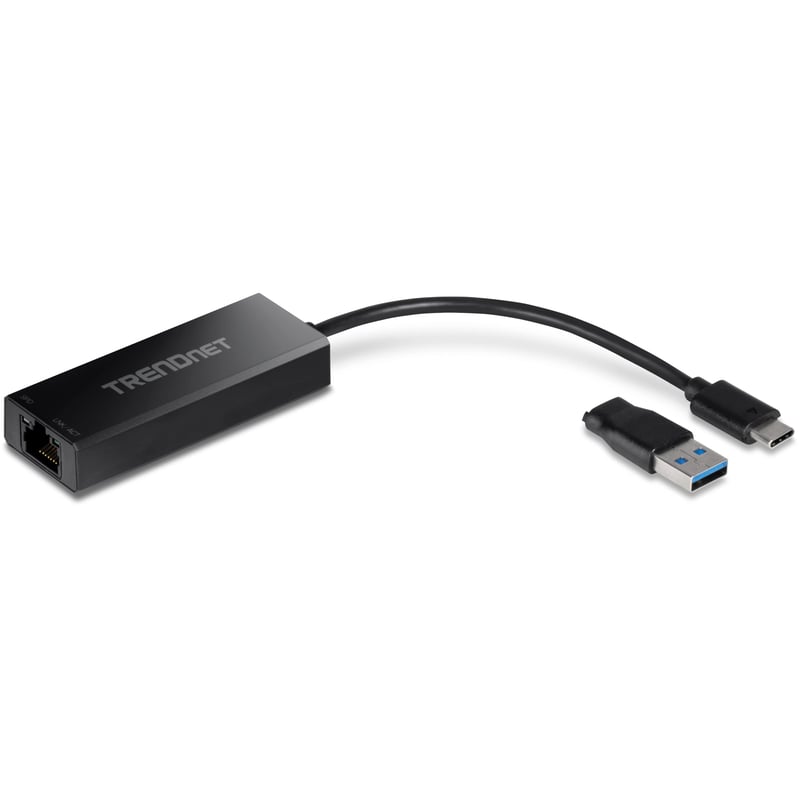 TRENDnet TUC-ET2G 2.5G USB-C RJ-45 ethernet adaptér, 2 v 1, kompatibilný s USB-C/Thunderbolt 3/USB 3.1, čierny