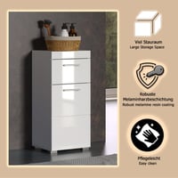 trendteam smart living Amanda kupaonski ormarić, bijela visoki sjaj, 37x79x31 cm, s 1 vratima i 1 ladicom, srebrne ručkice, otporan na ogrebotine 7