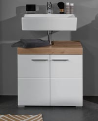 trendteam Smart Living Amanda ormarić ispod umivaonika, bijela/bijela visoki sjaj hrast, 60x56x34 cm, s 1 policom, kupaonski ormarić otporan na ogrebotine 2