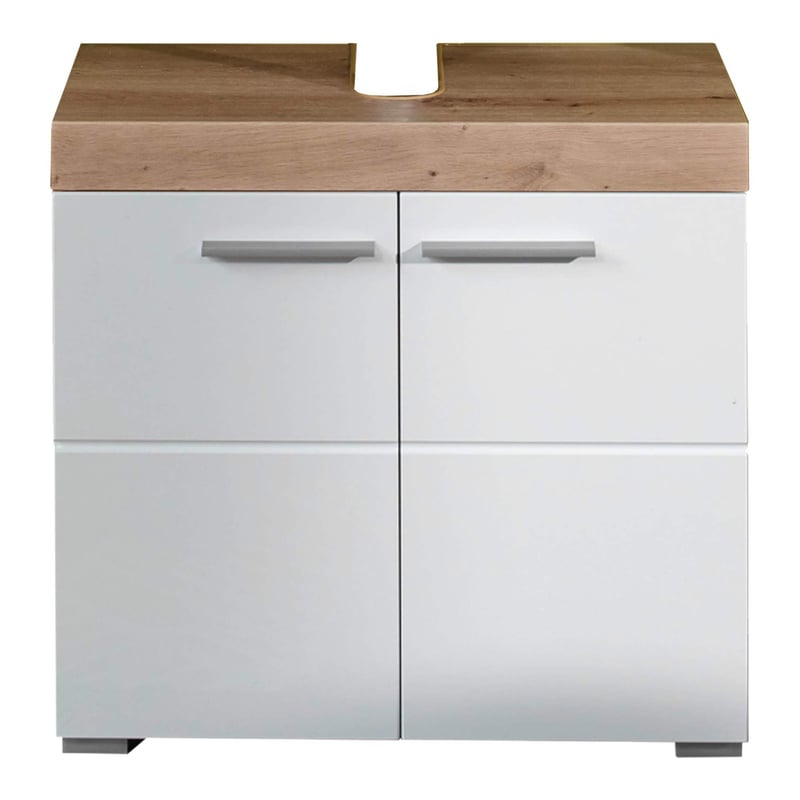 trendteam Smart Living Amanda ormarić ispod umivaonika, bijela/bijela visoki sjaj hrast, 60x56x34 cm, s 1 policom, kupaonski ormarić otporan na ogrebotine