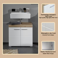 trendteam Smart Living Amanda ormarić ispod umivaonika, bijela/bijela visoki sjaj hrast, 60x56x34 cm, s 1 policom, kupaonski ormarić otporan na ogrebotine 6